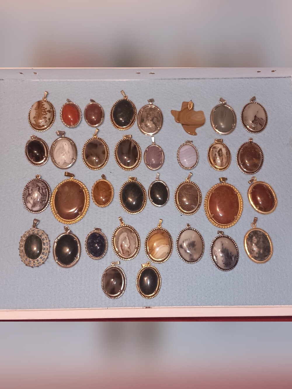 Natural Stone Oval Pendant Necklace - Gold & Silver Frame (Mixed Colors) Lot